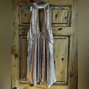 Free People Rose Sequin Halter Dress